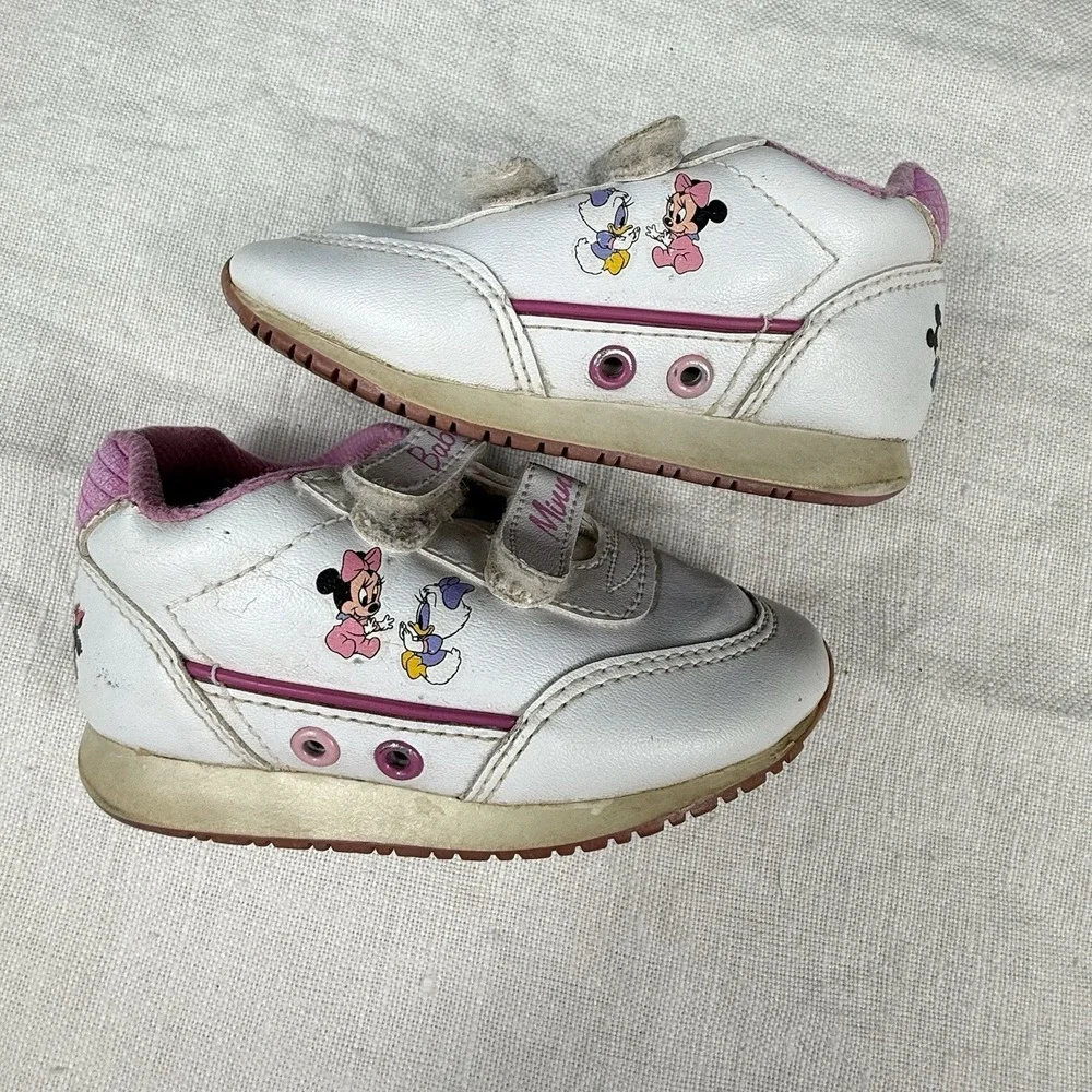 Disney Baby Minnie Daisy Duck White Pink Hook Loop Sneakers Toddler Size 4